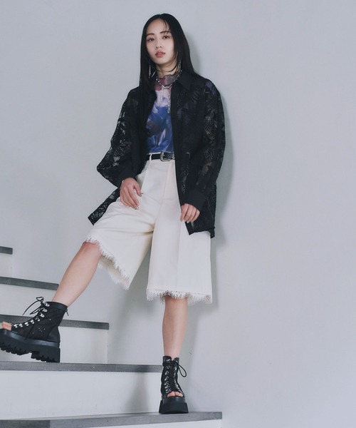 HARE（ハレ）の「2WAYアートフラワーシアーT(HARE)（Tシャツ/カットソー・レディース・ブラック/レッド/ブルー/グリーン・FREE）」の5枚目の写真