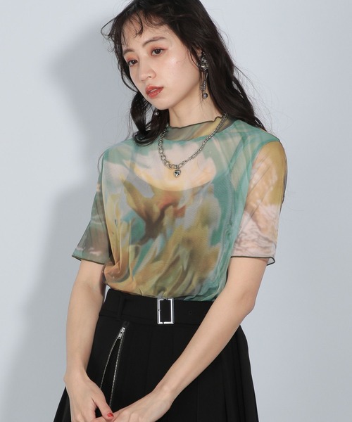 HARE（ハレ）の「2WAYアートフラワーシアーT(HARE)（Tシャツ/カットソー・レディース・ブラック/レッド/ブルー/グリーン・FREE）」の18枚目の写真