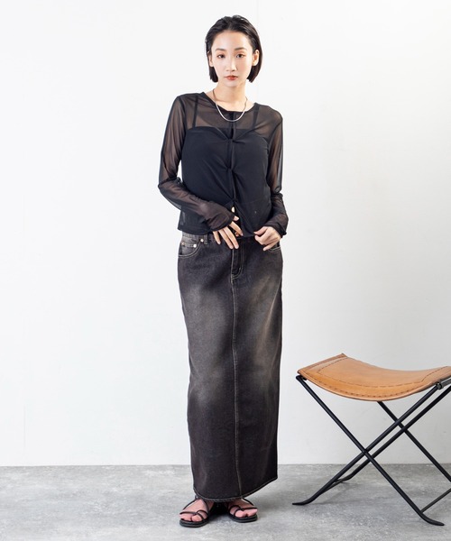 MILLION CARATS（ミリオンカラッツ）の「透け感と立体シルエットでこなれ見え叶う、大人の上品シアートップス（Tシャツ/カットソー・レディース・オフホワイト/グレー/ブラック・FREE）」の18枚目の写真
