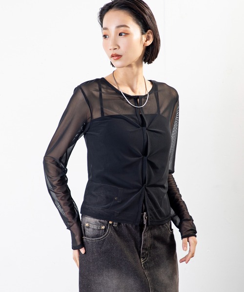 MILLION CARATS（ミリオンカラッツ）の「透け感と立体シルエットでこなれ見え叶う、大人の上品シアートップス（Tシャツ/カットソー・レディース・オフホワイト/グレー/ブラック・FREE）」の21枚目の写真