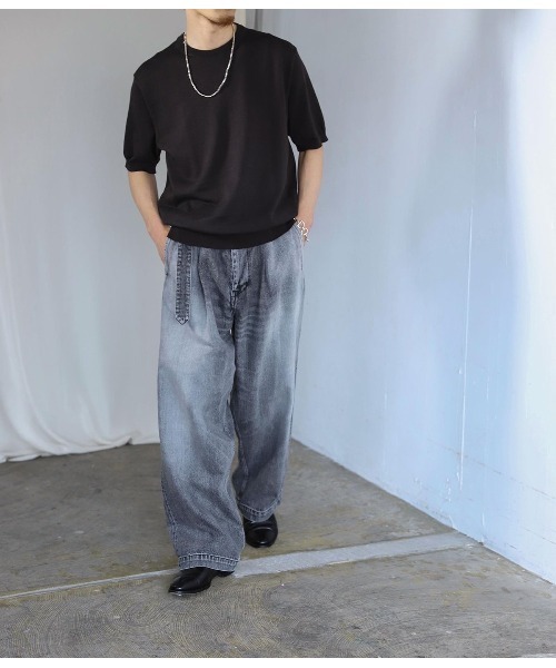 PORT BY ARK（ポートバイアーク）の「PORT BY ARK / ポートバイアーク：High Gauge Knit S/S：PO17-K002[COR]（ニット/セーター・メンズ・ブラック/ベージュ・1/2）」の15枚目の写真
