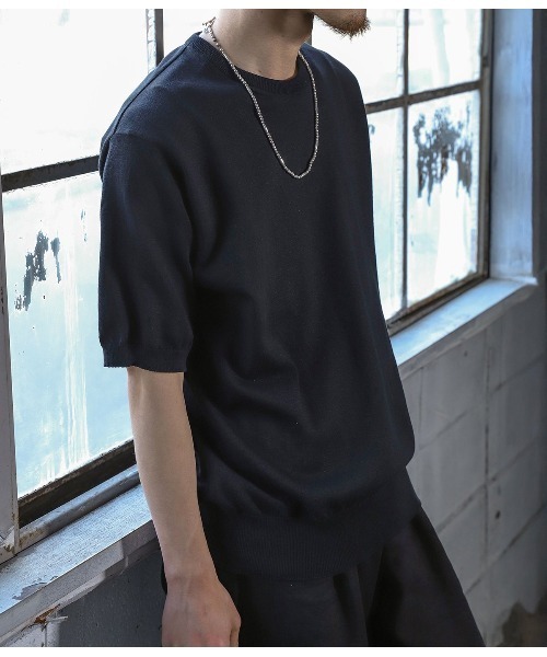 PORT BY ARK（ポートバイアーク）の「PORT BY ARK / ポートバイアーク：High Gauge Knit S/S：PO17-K002[COR]（ニット/セーター・メンズ・ブラック/ベージュ・1/2）」の3枚目の写真