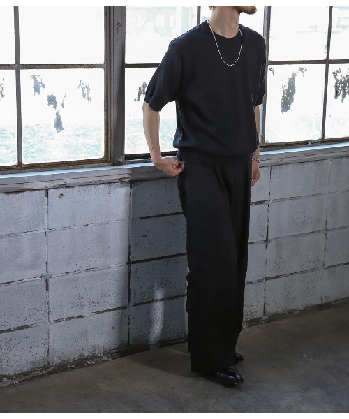 PORT BY ARK（ポートバイアーク）の「PORT BY ARK / ポートバイアーク：High Gauge Knit S/S：PO17-K002[COR]（ニット/セーター・メンズ・ブラック/ベージュ・1/2）」の4枚目の写真
