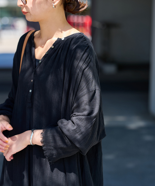 セール】コットンクレープヘンリードレス（ワンピース）｜FRAMeWORK  