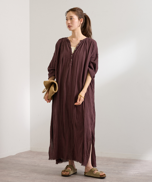 8/5まで出品　FRAMeWORK コットンクレープヘンリーDRESS セール】コットンクレープヘンリードレス（ワンピース