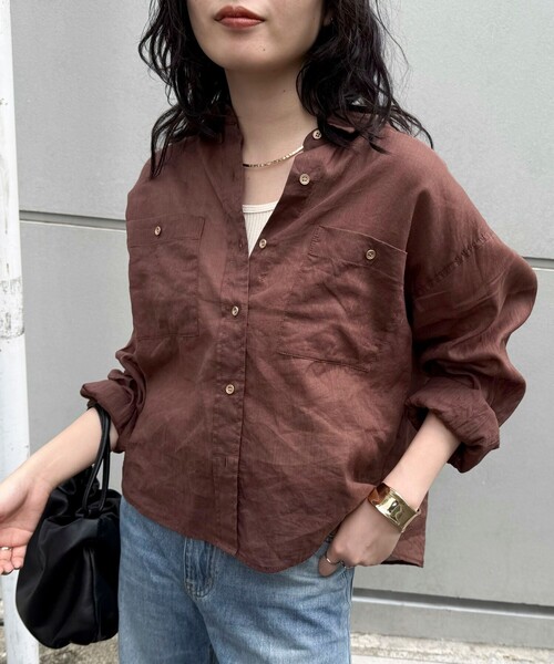 fredy emue（フレディエミュ）の「ラミークロップドシャツ（シャツ/ブラウス・レディース・サックスブルー/ベージュ/ブラウン/イエロー・38）」の2枚目の写真