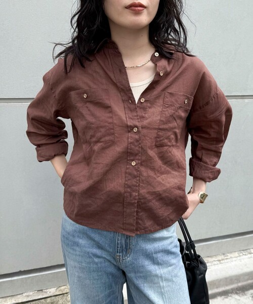 fredy emue（フレディエミュ）の「ラミークロップドシャツ（シャツ/ブラウス・レディース・サックスブルー/ベージュ/ブラウン/イエロー・38）」の7枚目の写真