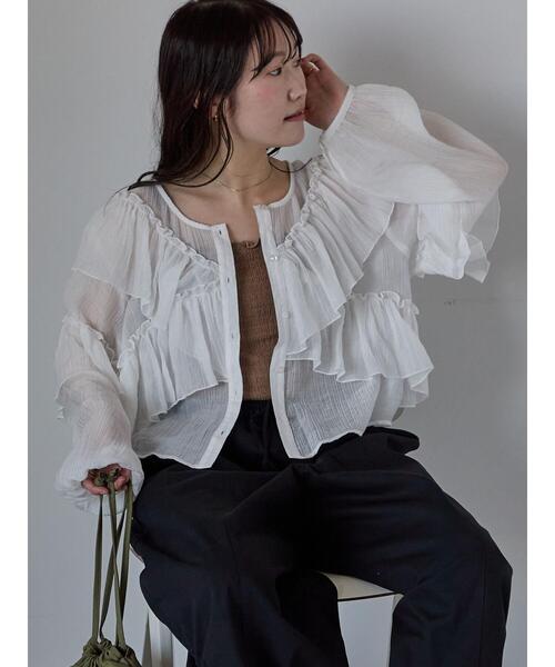 ehka sopo(エヘカソポ)の「シアーフリルブラウス(シャツ/ブラウス・レディース・ピンク/オフホワイト/ブラック・F)」の2枚目の写真