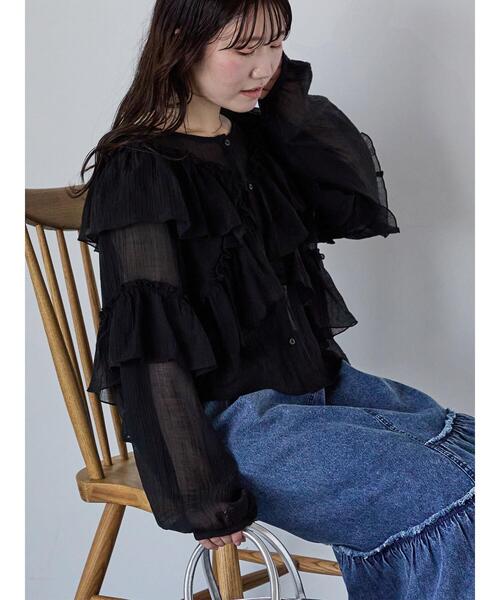 ehka sopo(エヘカソポ)の「シアーフリルブラウス(シャツ/ブラウス・レディース・ピンク/オフホワイト/ブラック・F)」の9枚目の写真