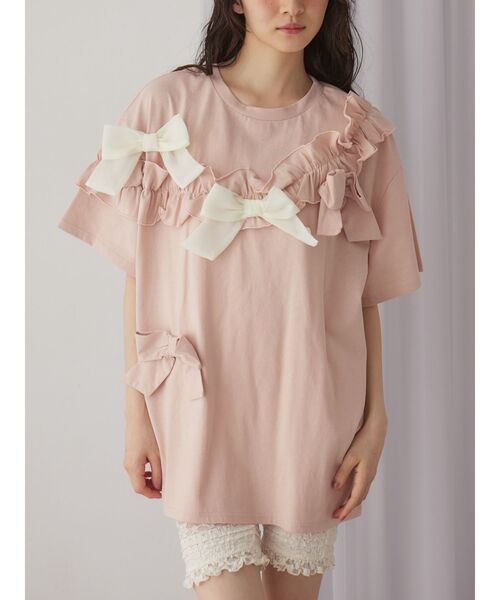 merry jenny（メリージェニー）の「ribbon frill big tee（Tシャツ/カットソー・レディース・ブルー/ピンク/オフホワイト/ブラック・FREE）」の4枚目の写真