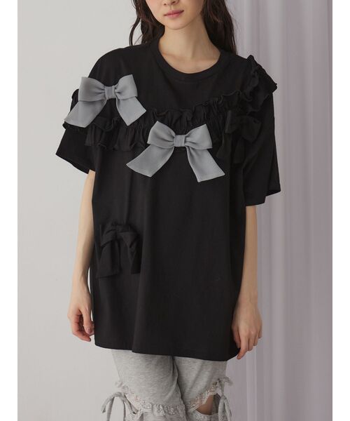 merry jenny（メリージェニー）の「ribbon frill big tee（Tシャツ/カットソー・レディース・ブルー/ピンク/オフホワイト/ブラック・FREE）」の2枚目の写真