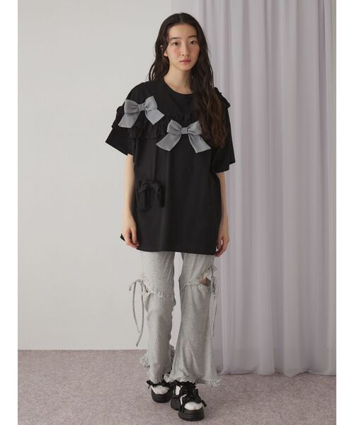 セール】ribbon frill big tee（Tシャツ/カットソー）｜merry