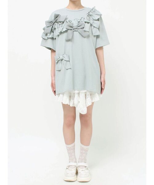 merry jenny（メリージェニー）の「ribbon frill big tee（Tシャツ/カットソー・レディース・ブルー/ピンク/オフホワイト/ブラック・FREE）」の11枚目の写真