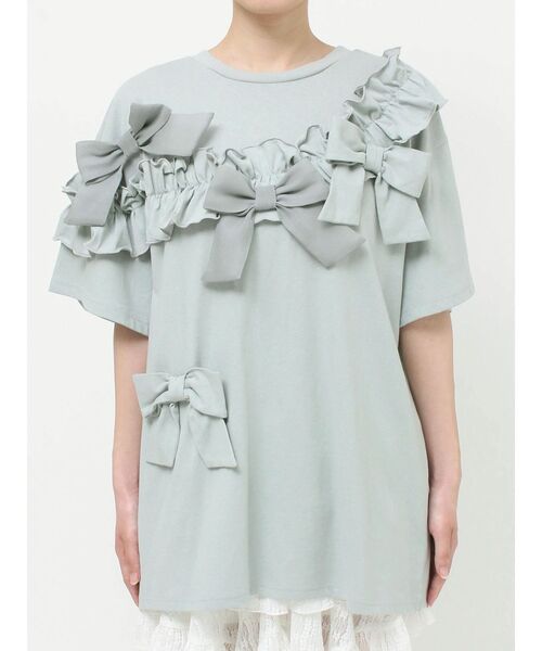merry jenny（メリージェニー）の「ribbon frill big tee（Tシャツ/カットソー・レディース・ブルー/ピンク/オフホワイト/ブラック・FREE）」の3枚目の写真