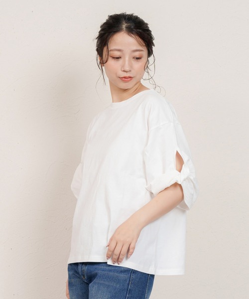 MARAI(マーライ)の「ツイストスリーブカットソー 半袖(Tシャツ/カットソー・レディース・モカ/チャコール/グレー/アイボリー・FREE)」の6枚目の写真