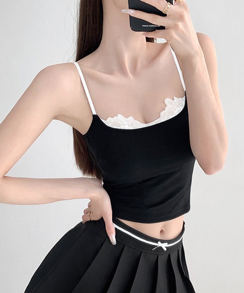 Lace Ladies(レースレディース)の「レース ドッキング フェイクレイヤード コンパクト キャミソール(キャミソール・レディース・ブラウン/ホワイト/ブラック・FREE)」の12枚目の写真