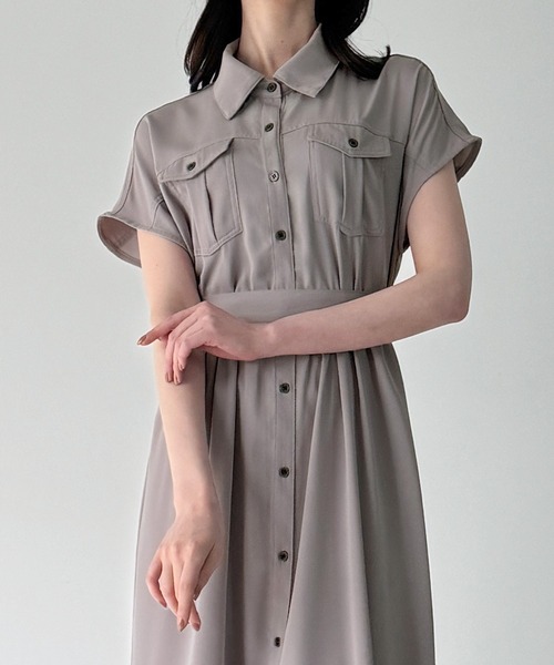 JUNOAH（ジュノア）の「ウエストリボンフレアシャツワンピース(薄手、裏地なし、ぺチスカートset)（シャツワンピース・レディース・ブルー/グレー/ブラック・SMALL/MEDIUM/LARGE）」の12枚目の写真