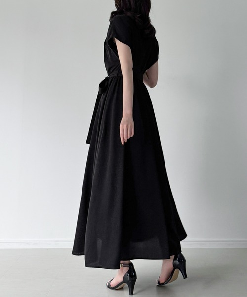 セール】ウエストリボンフレアシャツワンピース(薄手、裏地なし、ぺ