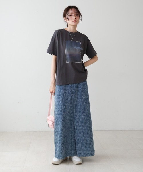 tシャツ シアーレイヤード プリントトップス レディース セール】シアーレイヤードプリント半袖Tシャツ（Tシャツ