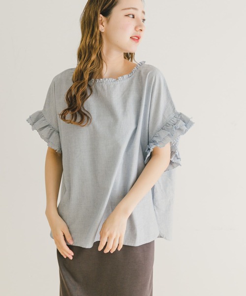 ITEMS URBANRESEARCH(アイテムズ アーバンリサーチ)の「ダブルフリルブラウス(シャツ/ブラウス・レディース・ストライプ/ホワイト/ブラウン・FREE)」の7枚目の写真