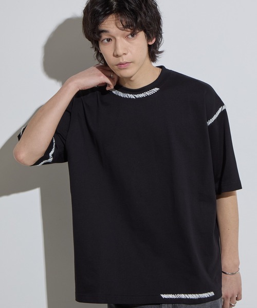SLICK(スリック)の「【SLICK/スリック】Blanket Stitch T-shirt / ブランケットステッチTシャツ(Tシャツ/カットソー・メンズ・ブラック/グレイッシュベージュ/スミクロ・1/2/3)」の4枚目の写真