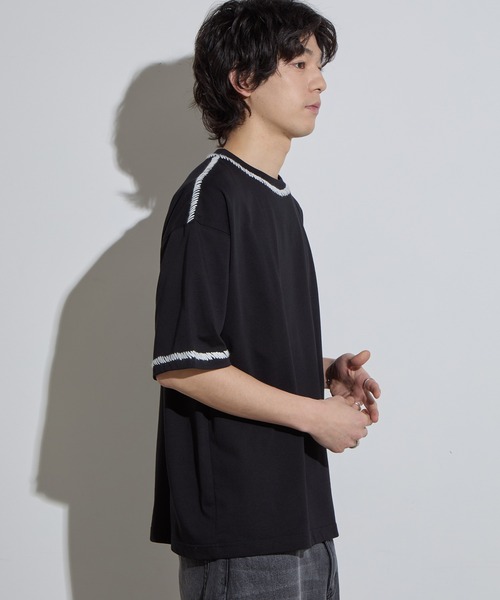SLICK(スリック)の「【SLICK/スリック】Blanket Stitch T-shirt / ブランケットステッチTシャツ(Tシャツ/カットソー・メンズ・ブラック/グレイッシュベージュ/スミクロ・1/2/3)」の6枚目の写真