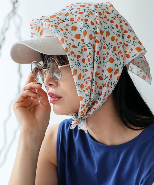 セール】ソフトタッチスカーフ 大きめ バンダナ レトロ 花柄（バンダナ