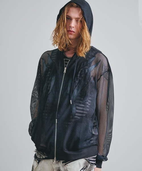 BENDER TOKYO(ベンダートウキョウ)の「【UNDERGROUND】スプレー フェード加工 メッシュ ダブル ジップパーカー(パーカー・メンズ・ブラック/グレー/ホワイト・L/M)」の3枚目の写真