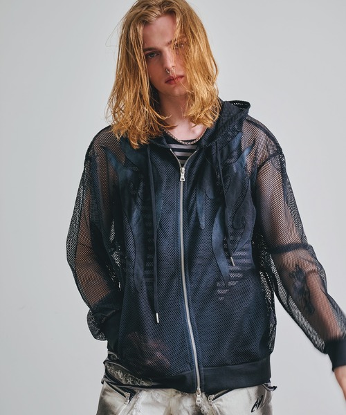 BENDER TOKYO(ベンダートウキョウ)の「【UNDERGROUND】スプレー フェード加工 メッシュ ダブル ジップパーカー(パーカー・メンズ・ブラック/グレー/ホワイト・L/M)」の9枚目の写真
