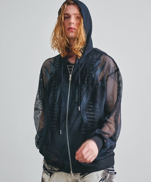 BENDER TOKYO(ベンダートウキョウ)の「【UNDERGROUND】スプレー フェード加工 メッシュ ダブル ジップパーカー(パーカー・メンズ・ブラック/グレー/ホワイト・L/M)」の11枚目の写真