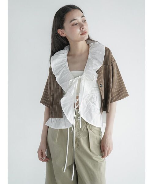 ブラウス シャツ Front ribbon frilled gilet レディース セール】Front ribbon frilled gilet（シャツ/ブラウス）｜FIKA