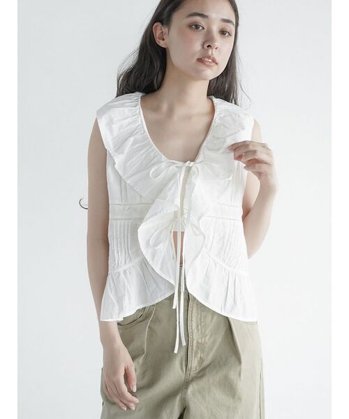 セール】Front ribbon frilled gilet（シャツ/ブラウス）｜FIKA