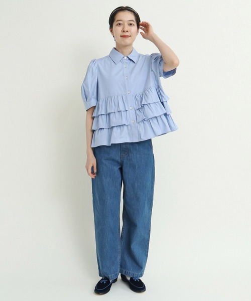 ブラウス シャツ オックス ナチュラルトリプルワッシャー 3段フリルブラウス レディース CHILD WOMAN ブラウス シャツ オックス ナチュラルトリプル