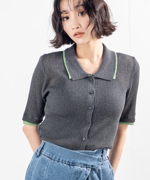 着こなし自在な旬デザイン!配色ディテールで洒落見えする夏に頼れる麻タッチ衿付きニットカーディガントップス