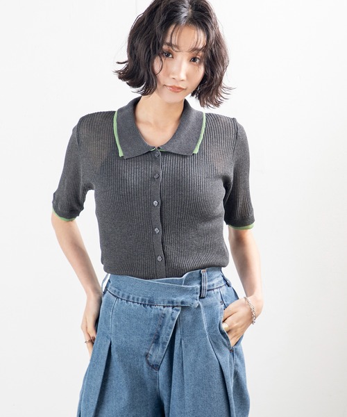 MILLION CARATS(ミリオンカラッツ)の「着こなし自在な旬デザイン!配色ディテールで洒落見えする夏に頼れる麻タッチ衿付きニットカーディガントップス(カーディガン/ボレロ・レディース・ブラック/オフホワイト/グレー/ブラウン・FREE)」の18枚目の写真