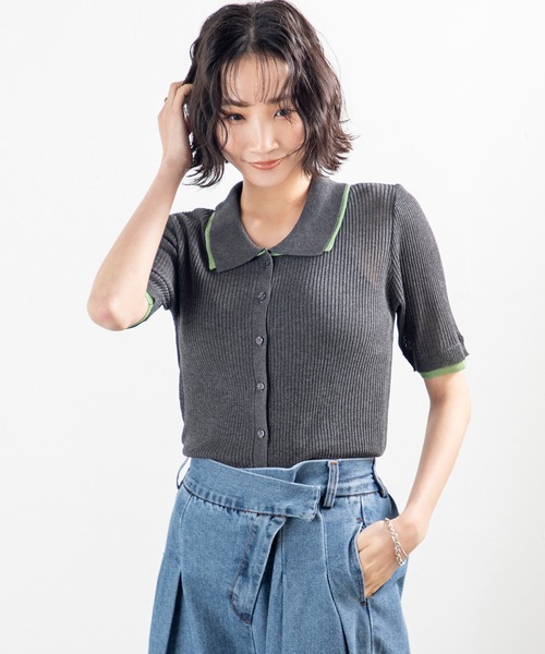 MILLION CARATS(ミリオンカラッツ)の「着こなし自在な旬デザイン!配色ディテールで洒落見えする夏に頼れる麻タッチ衿付きニットカーディガントップス(カーディガン/ボレロ・レディース・ブラック/オフホワイト/グレー/ブラウン・FREE)」の19枚目の写真