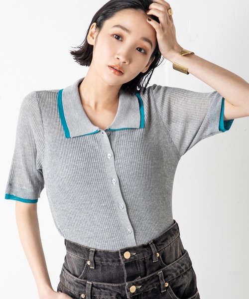 MILLION CARATS(ミリオンカラッツ)の「着こなし自在な旬デザイン!配色ディテールで洒落見えする夏に頼れる麻タッチ衿付きニットカーディガントップス(カーディガン/ボレロ・レディース・ブラック/オフホワイト/グレー/ブラウン・FREE)」の22枚目の写真