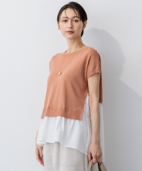 23区 L（ニジュウサンクオオキイサイズ）の「【洗える】レイヤードデザイン ニット（ニット/セーター・レディース・ネイビー系/ダークブラウン系/ライトオレンジ系・46/44）」の3枚目の写真