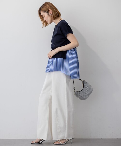 23区 L（ニジュウサンクオオキイサイズ）の「【洗える】レイヤードデザイン ニット（ニット/セーター・レディース・ネイビー系/ダークブラウン系/ライトオレンジ系・46/44）」の8枚目の写真