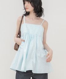 【HIT ITEM!】【新色追加】花柄チュニックキャミソール/リボンノースリーブ 韓国 春服 夏服 ガーリー トレンド キャミソール ブラック ブルー イエロー ホワイト チュニック