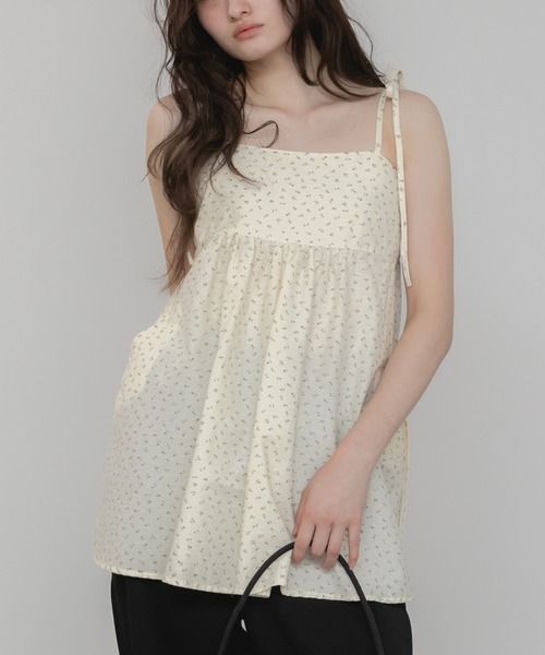 HEILIS(ヘイリス)の「【HIT ITEM!】【新色追加】花柄チュニックキャミソール/リボンノースリーブ 韓国 春服 夏服 ガーリー トレンド キャミソール ブラック ブルー イエロー ホワイト チュニック(キャミソール・レディース・イエロー/ホワイト/ブラック/ブルー・FREE)」の6枚目の写真