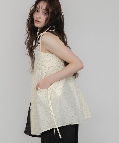 HEILIS(ヘイリス)の「【HIT ITEM!】【新色追加】花柄チュニックキャミソール/リボンノースリーブ 韓国 春服 夏服 ガーリー トレンド キャミソール ブラック ブルー イエロー ホワイト チュニック(キャミソール・レディース・イエロー/ホワイト/ブラック/ブルー・FREE)」の7枚目の写真