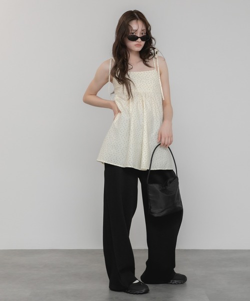 HEILIS(ヘイリス)の「【HIT ITEM!】【新色追加】花柄チュニックキャミソール/リボンノースリーブ 韓国 春服 夏服 ガーリー トレンド キャミソール ブラック ブルー イエロー ホワイト チュニック(キャミソール・レディース・イエロー/ホワイト/ブラック/ブルー・FREE)」の11枚目の写真