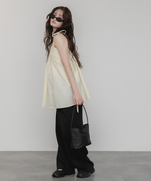 HEILIS(ヘイリス)の「【HIT ITEM!】【新色追加】花柄チュニックキャミソール/リボンノースリーブ 韓国 春服 夏服 ガーリー トレンド キャミソール ブラック ブルー イエロー ホワイト チュニック(キャミソール・レディース・イエロー/ホワイト/ブラック/ブルー・FREE)」の12枚目の写真