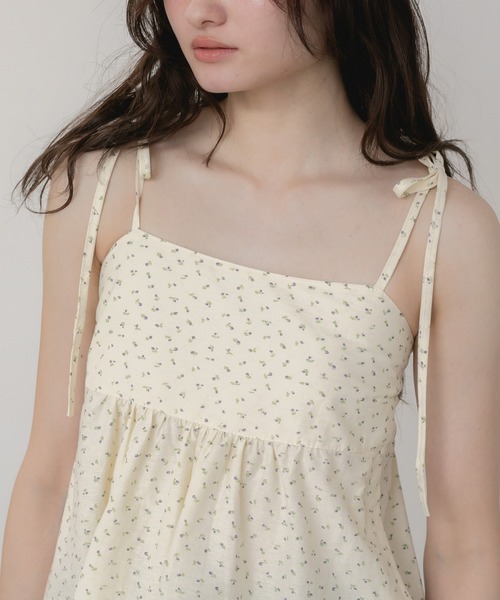 HEILIS(ヘイリス)の「【HIT ITEM!】【新色追加】花柄チュニックキャミソール/リボンノースリーブ 韓国 春服 夏服 ガーリー トレンド キャミソール ブラック ブルー イエロー ホワイト チュニック(キャミソール・レディース・イエロー/ホワイト/ブラック/ブルー・FREE)」の14枚目の写真
