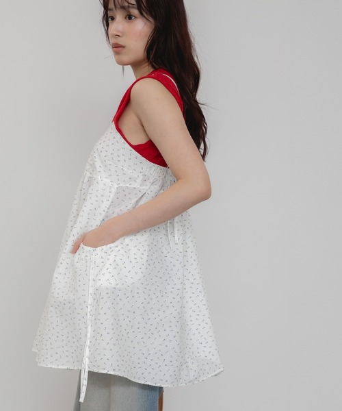 HEILIS(ヘイリス)の「【HIT ITEM!】【新色追加】花柄チュニックキャミソール/リボンノースリーブ 韓国 春服 夏服 ガーリー トレンド キャミソール ブラック ブルー イエロー ホワイト チュニック(キャミソール・レディース・イエロー/ホワイト/ブラック/ブルー・FREE)」の20枚目の写真