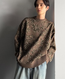 【classical origin】視線を奪う、ジャガード花柄ニット／Jacquard Floral Knit Sweater