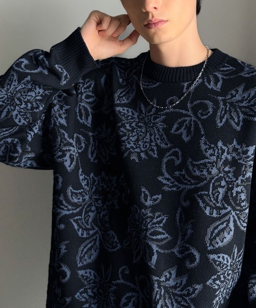 セール】【classical origin】視線を奪う、ジャガード花柄ニット