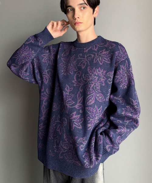 セール】【classical origin】視線を奪う、ジャガード花柄ニット