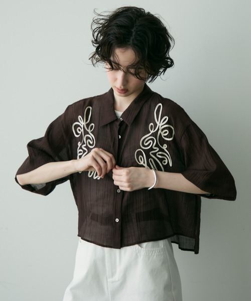 やなぎ_柳様リクエスト品 jean paul gaulti femme Tシャツ 楊柳シアーコード刺繍シャツ(シャツ/ブラウス)|Trish